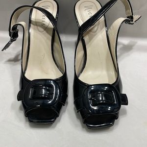 Black Patent Leather Sling Backs